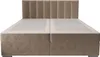 A studio shot of a beige upholstered boxspring bed with a tufted headboard, shown from the front. Produktbild-Vorschau