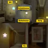 Collage of images showing star-shaped LED night lights in different room settings like a bathroom, bedroom, hallway, and near a door. Produktbild-Vorschau