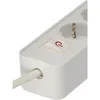 A close-up view of a white power strip with a single switch and a power cord entering the side. Produktbild-Vorschau