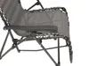 A close-up view of a dark gray fabric recliner chair with a black metal frame, showing the armrest and the bungee cord suspension system. Produktbild-Vorschau
