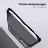 A close-up shot of a transparent phone case on a white background, with text overlay. Produktbild-Vorschau
