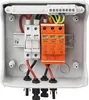 Inside view of a white electrical junction box containing solar power components. Náhled obrázku produktu