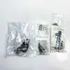 Several small plastic bags containing hardware components, such as bolts, nuts, and brackets, are laid out on a white background. Produktbild-Vorschau