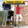 A split image showing a tent on a car on the left and a person installing an air conditioner on a ladder on the right. The bottom of the image has feature icons and text. Anteprima dell’immagine prodotto