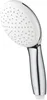 A hand-held shower head with a white top and silver handle, shown against a white background. Produktbild-Vorschau