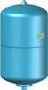 A blue expansion vessel with a small green label on the side. Produktbild-Vorschau