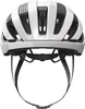 A white bicycle helmet with black straps is shown from the back against a white background. Podgląd zdjęcia produktu