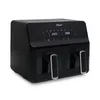 A black dual air fryer is shown from a three-quarter angle against a white background. Voir les images du produit