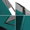 Collage of close-up shots of a teal and gray camping tent, showing details of its construction. Náhled obrázku produktu