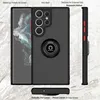 Multiple views of a black phone case with a ring holder, displayed on a marbled background. Produktbild-Vorschau