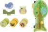 A collection of wooden educational toys, including a tree-shaped structure and various animal-themed blocks, arranged on a white background. Produktbild-Vorschau