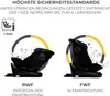 A diagram showing a car seat in two different orientations: rear-facing (RWF) and forward-facing (FWF). Produktbild-Vorschau