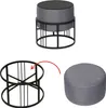 A product image showing a stackable ottoman with a table function, presented in three parts: the assembled product, the base frame, and a separate ottoman. Anteprima dell’immagine prodotto