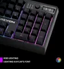 A close-up view of a black gaming keyboard with RGB lighting. Produktbild-Vorschau