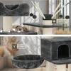 A collage of images showing a cat tree with different features and angles, including a sleeping cat. Náhled obrázku produktu