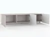 A modern, light gray TV cabinet with two compartments and two doors, shown with the doors open. Produktbild-Vorschau