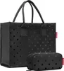 A black polka dot shopper bag and a matching toiletry bag are shown against a white background. Podgląd zdjęcia produktu