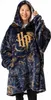 A woman wearing a Harry Potter themed blanket hoodie.