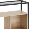 Close-up view of a shelf unit with wooden shelves and black metal frame. Produktbild-Vorschau