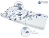 A crib mattress with a fitted sheet featuring a retro car pattern. Produktbild-Vorschau