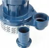 Close-up of a blue submersible pump with a silver intake grate and a detached blue hose adapter. Podgląd zdjęcia produktu