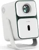 A white and green projector on a white stand, shown from a diagonal angle. Produktbild-Vorschau