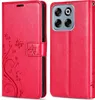A red flip case for a smartphone, shown from the front and back. Produktbild-Vorschau