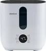 A white humidifier with a black top and a dark blue water level indicator. It has a digital display showing '47%' and several control icons. Produktbild-Vorschau