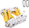 A coiled fire escape ladder with two carabiners on a white background. Produktbild-Vorschau