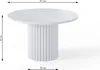 A white round table with a fluted pedestal base, shown in a studio setting with dimensions indicated. Produktbild-Vorschau