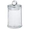 A clear studio shot of a glass jar with a lid. Voir les images du produit