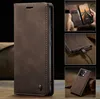 A collage of images showcasing a brown leather phone case for a Xiaomi Redmi Note 13 Pro 5G, demonstrating its features like card slots, charging port access, and the phone itself within the case. Produktbild-Vorschau