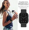 A woman holding a water bottle, with a smartwatch on her wrist, and a product image of a smartwatch case. Produktbild-Vorschau