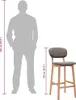 A silhouette of a person stands next to a bar stool, with height measurements indicated for both. Podgląd zdjęcia produktu