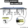 A JOOLA table tennis table with features highlighted by text overlays and close-up diagrams. Produktbild-Vorschau