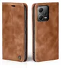 A brown flip cover phone case for a Xiaomi Redmi Note 12 Pro 5G is shown from two angles. Produktbild-Vorschau