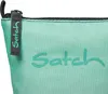 Close-up of a mint green pencil case with the brand name 'Satch' embossed on it and also on a tag attached to the zipper. Produktbild-Vorschau