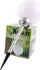 A solar garden lamp with a spherical white light and a silver pole with a black spike is placed in front of its packaging. Produktbild-Vorschau
