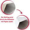 An image showing a comparison of a cardboard tube before and after being covered with paper, illustrating how the paper makes it stable. It includes a German text caption. Produktbild-Vorschau