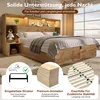 A bedroom scene featuring a bed with a headboard that has integrated lighting and shelving. There are also inset diagrams highlighting product features. Náhled obrázku produktu