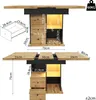 A diagram showing the dimensions of an extendable dining table with storage and LED lighting. Produktbild-Vorschau