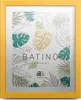 A yellow wooden picture frame with a botanical-themed matting. Produktbild-Vorschau