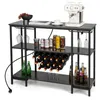 A multi-tiered bar cabinet with wine racks, glass holders, and shelves, stocked with bottles, cans, and glasses. Náhľad obrázku produktu