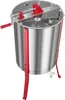 A stainless steel honey extractor with red metal legs and a red crank handle, shown against a white background. Anteprima dell’immagine prodotto