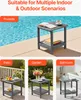 Collage of images showing a gray plastic side table in different settings: poolside, patio, garden, and bathroom. Anteprima dell’immagine prodotto