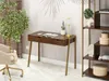 A desk with a book and a lamp in a room with a plant and a bookshelf. Anteprima dell’immagine prodotto