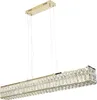 A rectangular chandelier with crystal accents and a gold frame, suspended by wires against a white background. Náhľad obrázku produktu