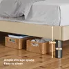 Underneath a bed, showing storage baskets and dimensions. Produktbild-Vorschau