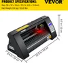 A vinyl cutting plotter with product specifications and dimensions shown. Produktbild-Vorschau