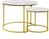 Two round nesting coffee tables with marble-look tops and gold metal frames, shown against a white background. Náhled obrázku produktu